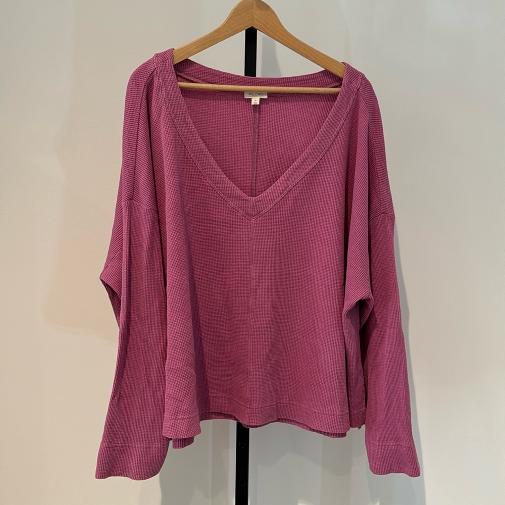 Anthropologie pink waffle weave top 2x NWOT